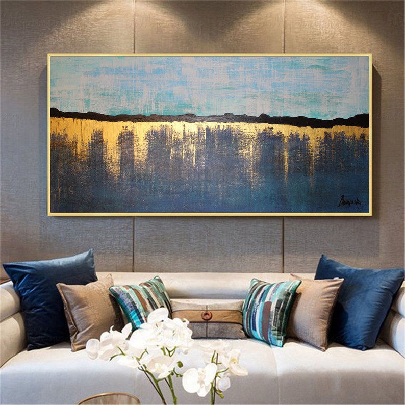 Landscape Painting Abstract Wall Art on Canvas Original Gold Etsy