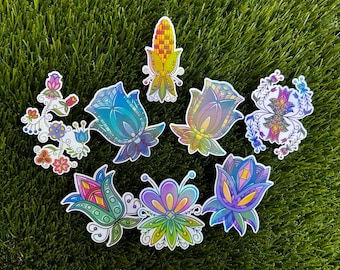 Autocollants floraux indigènes uniques - lot de 8 autocollants