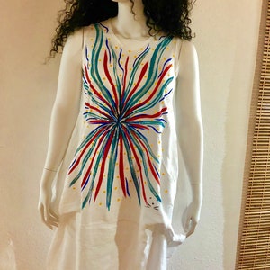Hand painted white Italian linen dress