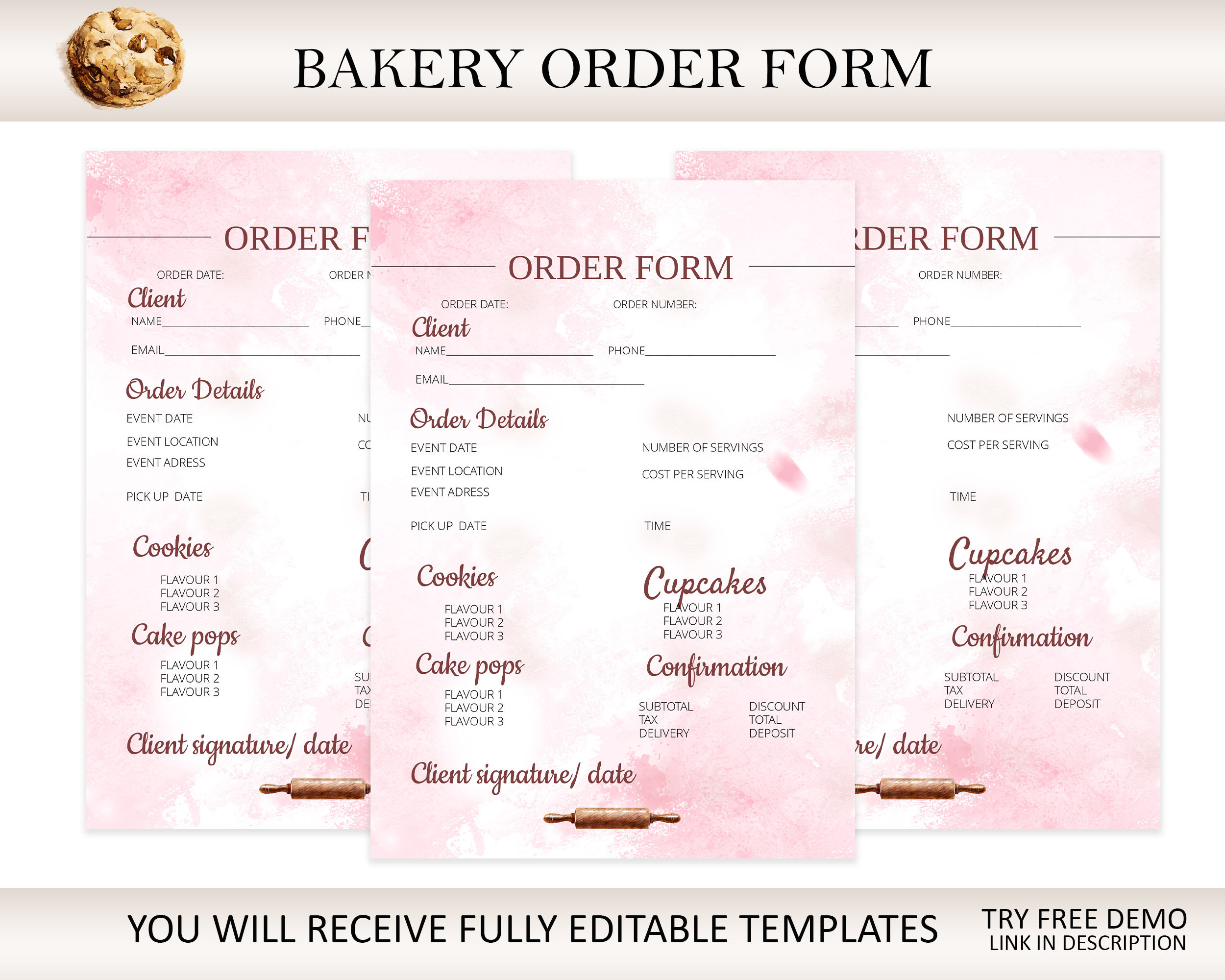 DIY Bakery Order Form Editable Bakery Order Form Printable Etsy