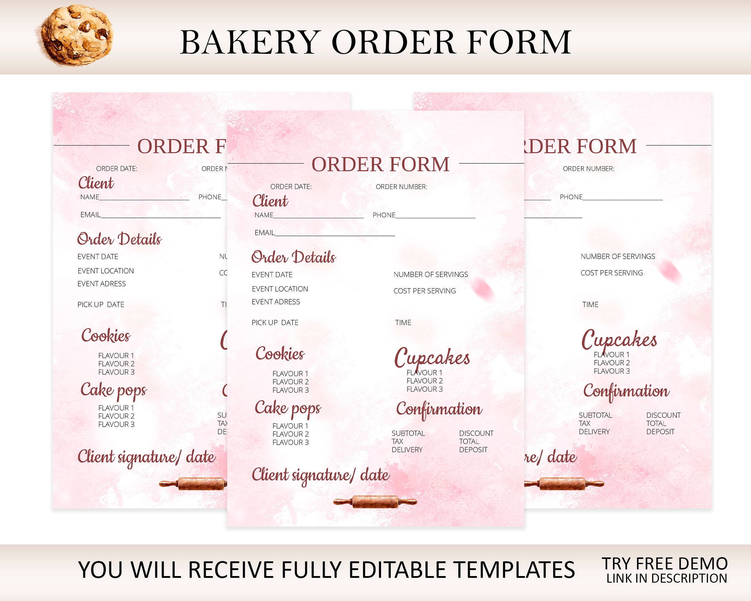 DIY Bakery Order Form Editable Bakery Order Form Printable Etsy