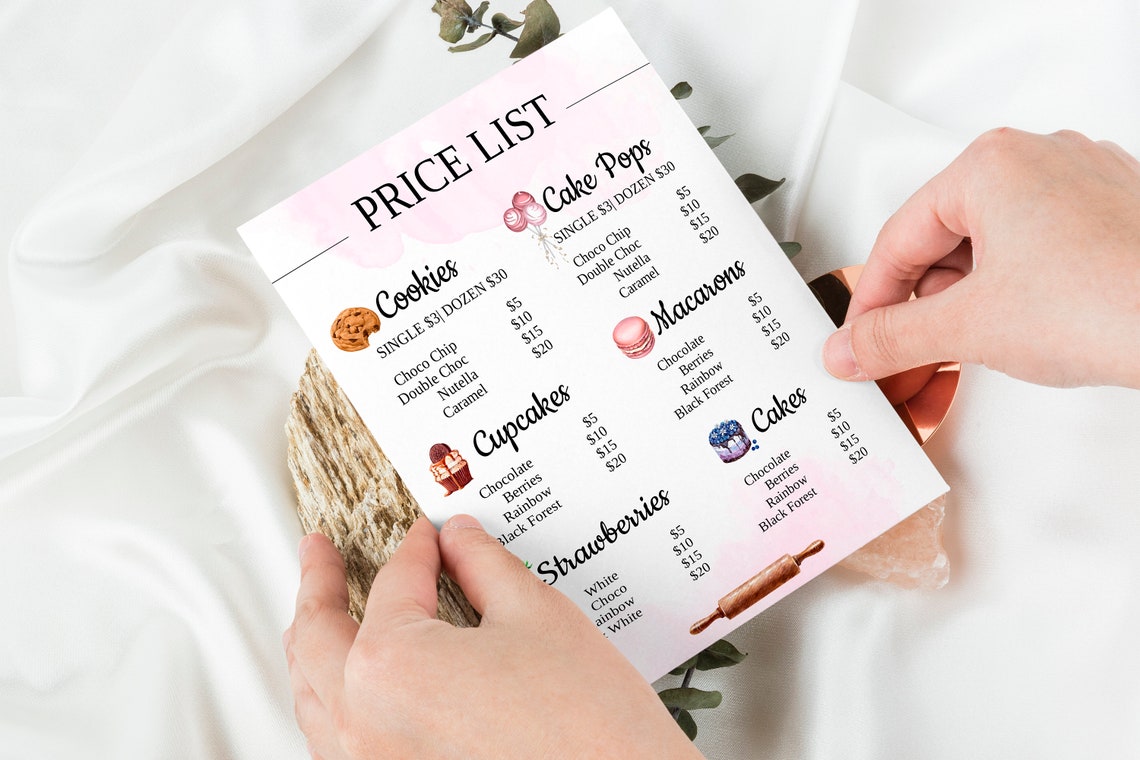DIY Bakery Price List Editable Bakery Prist List Printable Etsy