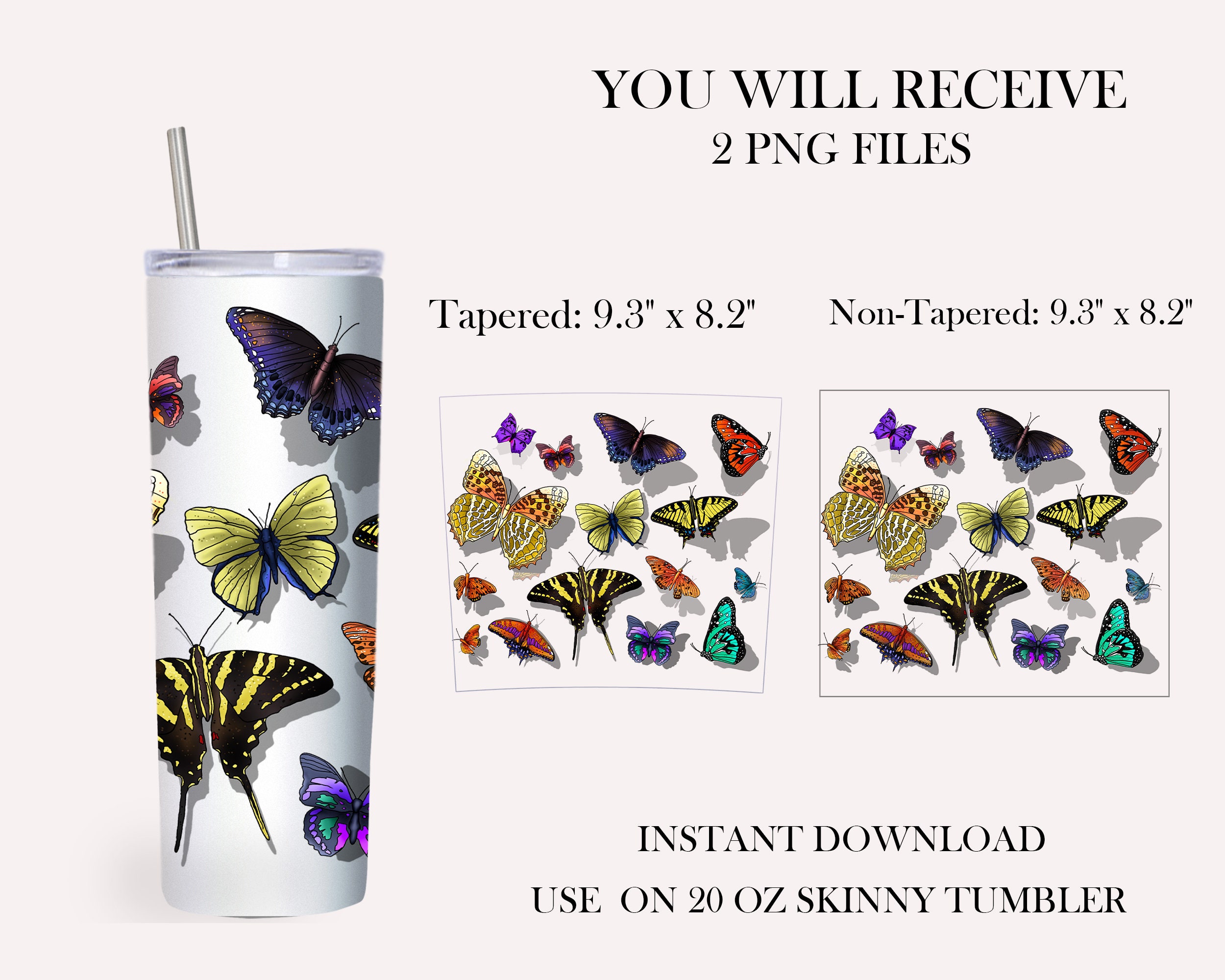 BUTTERFLIES 20 OZ Skinny Tumbler Sublimation Butterfly | Etsy