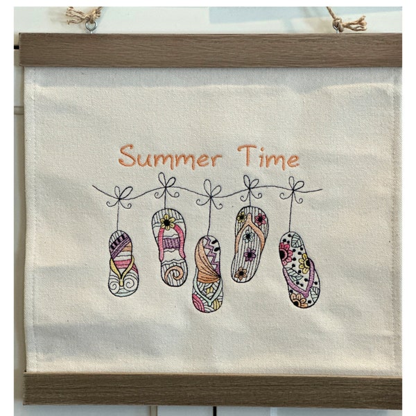 Summertime Flip Flop Wall hanging Beach House Wall Hanging Embroidered Flip Flop Decor Beach House decor Summertime Porch Decor