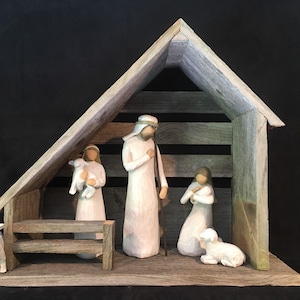 Rustic Barnwood Nativity Stable / Creche Compatible with Willow Tree Figurines (Figurines NOT included)