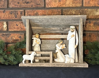 Rustic Barnwood Nativity Stable – Farmhouse Christmas Manger, Willow Tree Compatible (Figurines NOT Included)