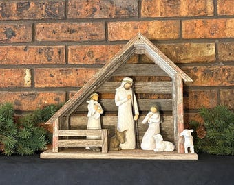 Rustic Barnwood Nativity Stable: Willow Tree Compatible (Figurines NOT included
