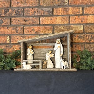 Rustic Barnwood Nativity Stable / Creche Compatible with Willow Tree Figurines (Figurines NOT included)