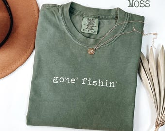 Gone Fishin’ Funny Women’s T-Shirt, Vintage Lake Life Tee, Comfort Colors 1717, Outdoors Humor Shirt, Cute Gift for Fisherwoman, T-Shirt Men