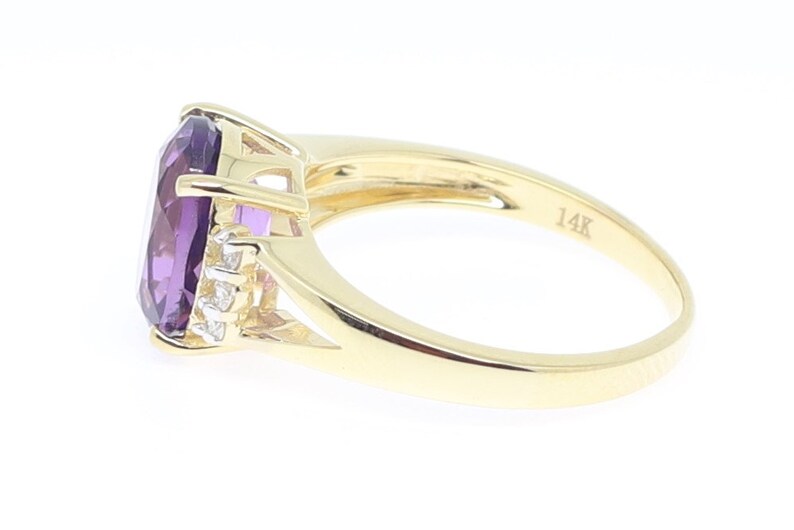 Solid 14k yellow Gold Natural Amethyst Natural Diamond Ring Natural Amethyst Jewelry