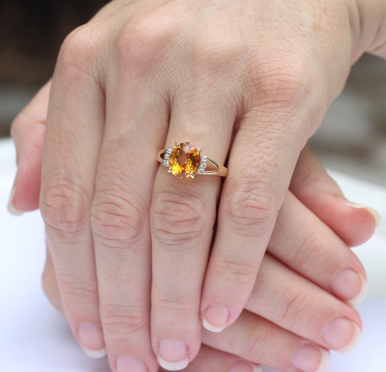 Solid 14k yellow Gold Natural Amethyst Natural Diamond Ring Natural Amethyst Jewelry