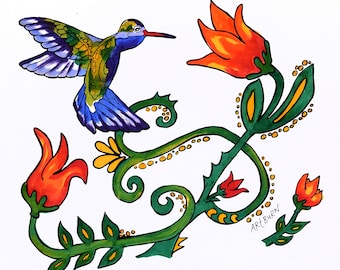 Hummingbird and vine -  Pillowcase Painting Kit for Kids by Artburn