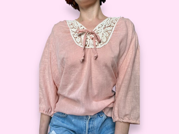 70s Peasant Blouse with Crochet Details - image 2