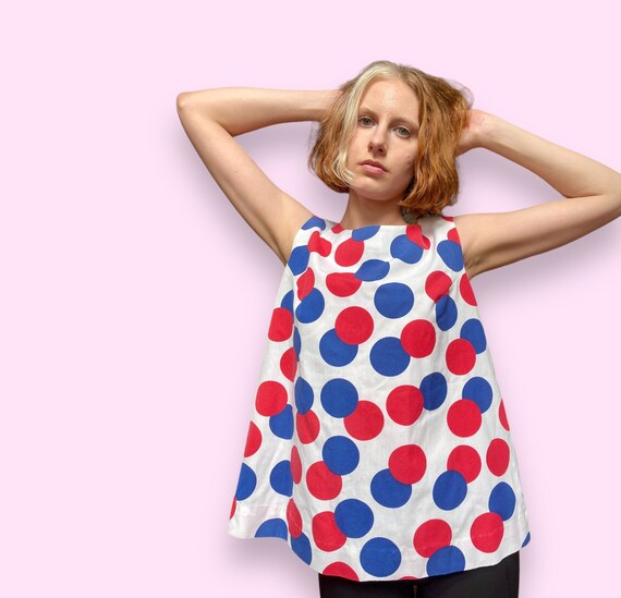 60s Polka Dot Sleeveless Blouse - image 1