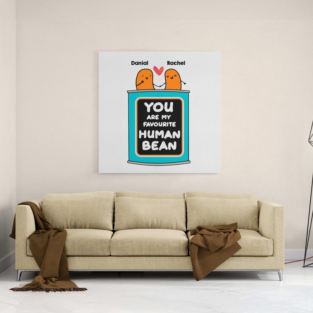 Human Bean Couple Canvas Wall Art Funny Romantic Quote Poster Two Names ...