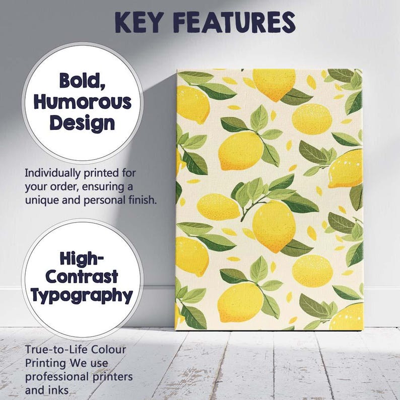 Yellow Lemon Botanical Repeat Pattern Canvas Wall Art Print Decor ...