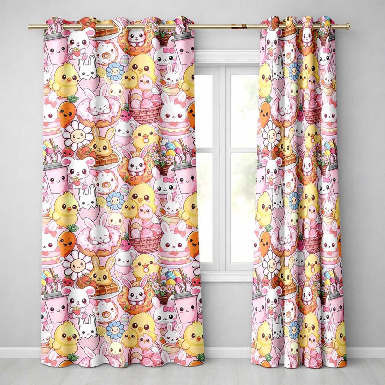 Cute Easter Bunny Chick and Eggs Dessert Seamless Pattern Pink ...