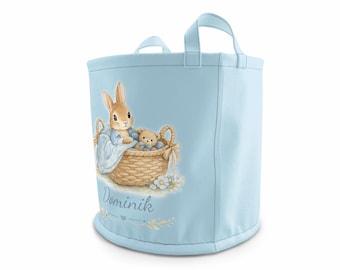 Personalised Bunny Teddy Laundry Storage Basket Custom Name and Colour Cute Cuddly Nursery Playroom Kids Toy Hamper Baby Shower Gift UK