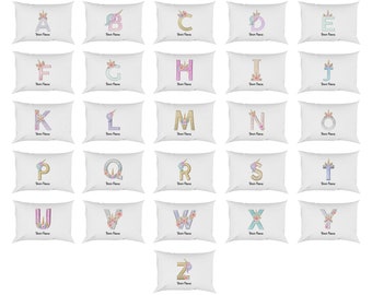 Personalised Unicorn Sparkly Kids Girls Monogram Alphabet Initial Letter Soft Pillowcase Pillow Case Cover Novelty Gift Bedroom Decoration