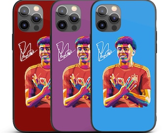 Funda para teléfono inspirada en Lamine Yamal, con fondo personalizado y color de fondo. Regalo ideal para aficionados al fútbol (niños, adolescentes o adultos). Diseño deportivo. Accesorios para seguidores.