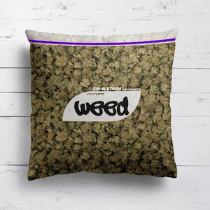 Weed Bag Marijuana Funny Custom Cushion Prank Cheeky Joke Gift Novelty Pillow Square Zipped Close Filled Throw UK Made