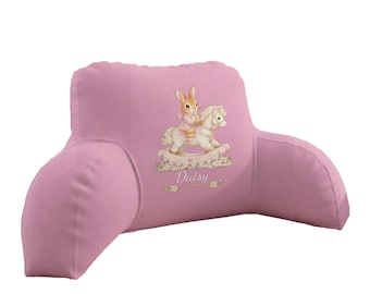 Cojín de lectura personalizado con forma de caballito mecedora de conejito rosa, con nombre y color personalizados, cojín de respaldo para bebé niña, recuerdo para la habitación del bebé, regalo