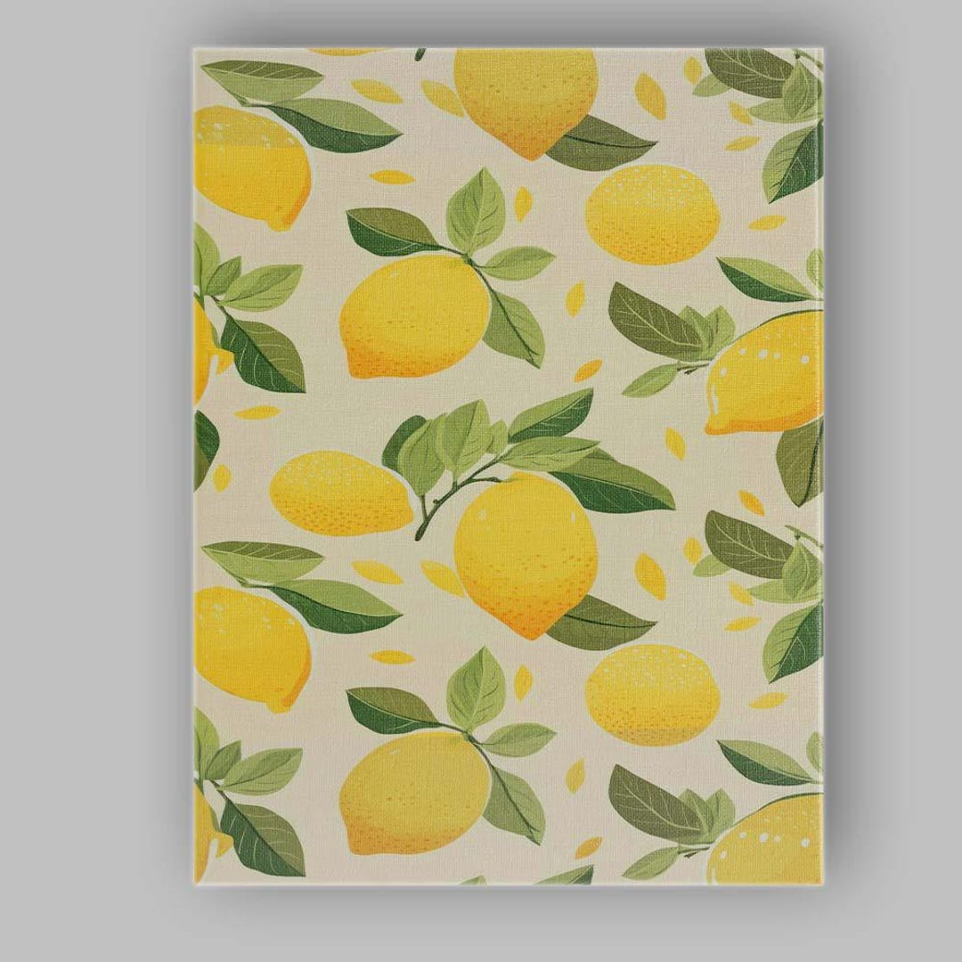 Yellow Lemon Botanical Repeat Pattern Canvas Wall Art Print Decor ...