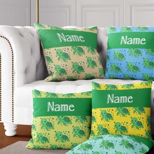 Personalised Custom Name Cartoon Baby Turtles Print Soft Square Filled Insert Cushion Throw Zip Closure Family Pet His Her Gift