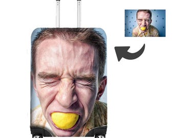 Custom Upload Your Own Photo Image Face Fun Novelty Luggage Cover – Stretch Fit Suitcase Protector – Unique Travel Cover