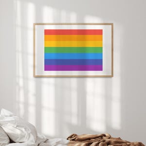 LGBTQ+ Pride Flag Wall Art | Rainbow Print | Pride Month LGBT Ally Home Decor | Equality Gay Pride Poster | Travel Bedroom Wall Art