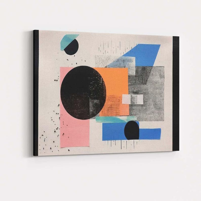 Abstract Geometric Circle and Rectangle Modern Composition Canvas Wall ...