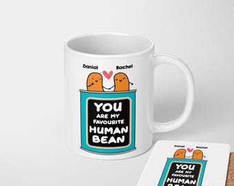 Personalised Name You Are My Favourite Human Bean Novelty Coffee His Hers Coffee Tea Mug Cup Gift 11oz Ceramic Mug And Coaster Set Option