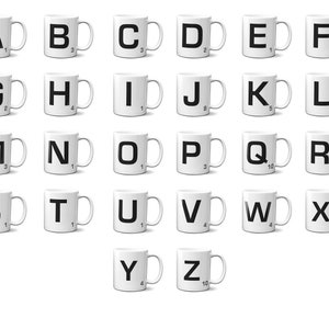 Scrabble inspirado carta monograma taza juego de mesa regalo personalizado AZ letras regalo 11oz cerámica