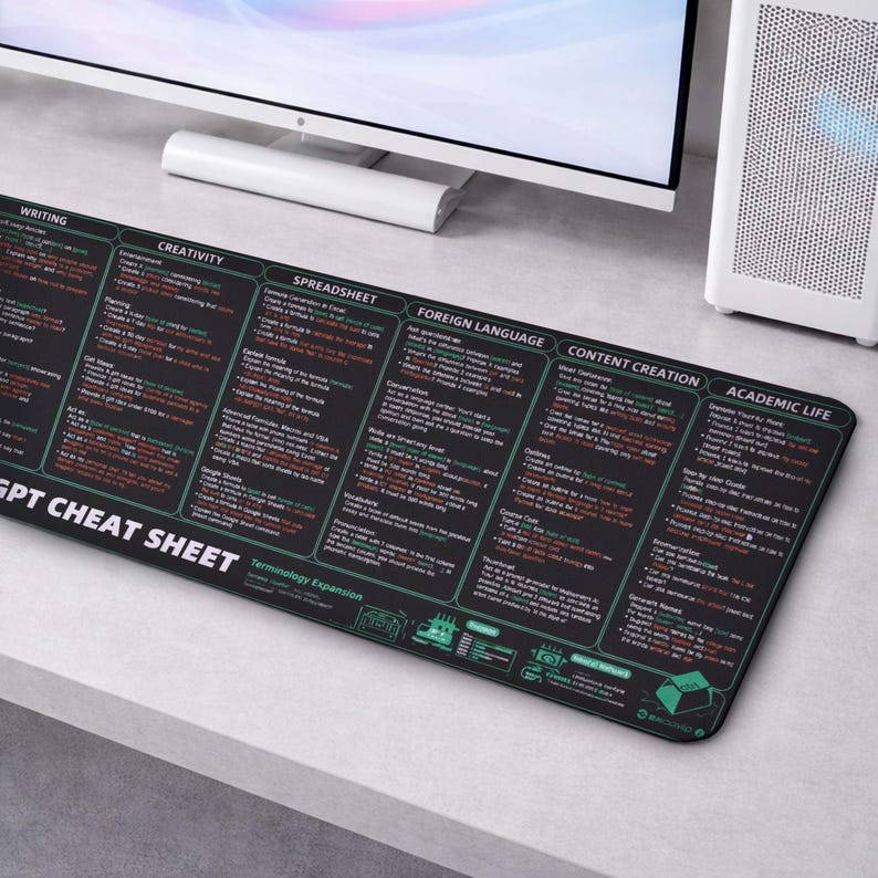 AI Prompt Cheat Sheet Gaming Mouse Mat XXL Large Desk Pad Extended ...