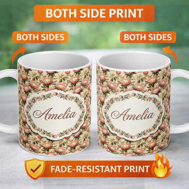 Retro Botanical Pattern Personalized Custom Name Vintage Protea Floral Botanical Seamless ...