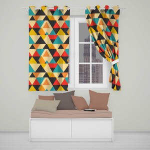 Abstract Geometric Triangle Patchwork  Seamless Pattern  Readymade Eyelet Ring Top Thermal 100% Blackout Curtains