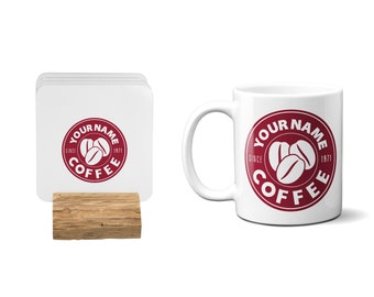 Personalise Your Name Costa Coffee Retro Tea Mug Gift Present 11oz Ceramic And Coaster Set Option