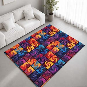 Multicolour Spiral Patchwork Quilt Pattern Rug Non-Slip Soft Area Carpet Bedroom Living Room Hallway Mat Decor - Made in UK