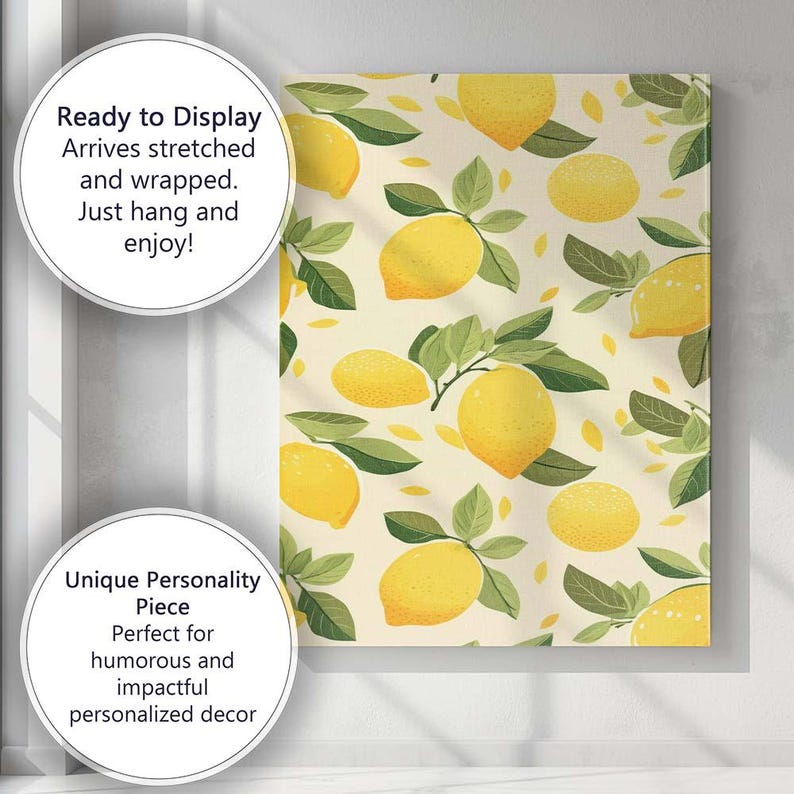 Yellow Lemon Botanical Repeat Pattern Canvas Wall Art Print Decor ...