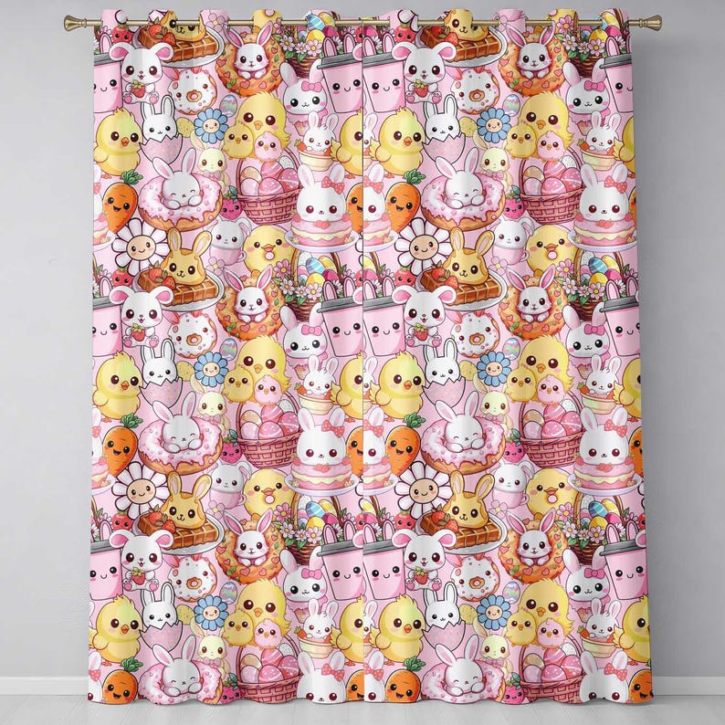 Cute Easter Bunny Chick and Eggs Dessert Seamless Pattern Pink ...