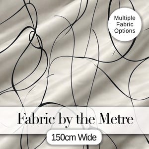 Continuous Line Art Black Cream Minimal Abstract Pattern Digital Print Fabric by the Metre UK Sewing Quilting Textile