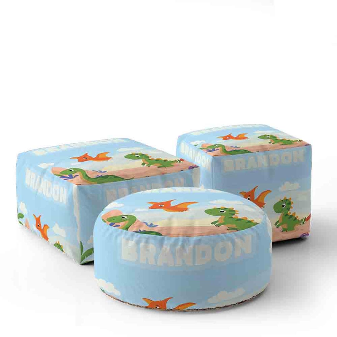 Personalised Dinosaur Name Kids Pouffe | Custom Name Only | Bright ...