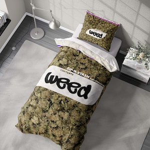 Weed Bag Funny Prank Cheeky Novelty Joke Single Duvet Cover Pillowcase Option Gift for Him Her Stoner Bedding Gag Room Decoration