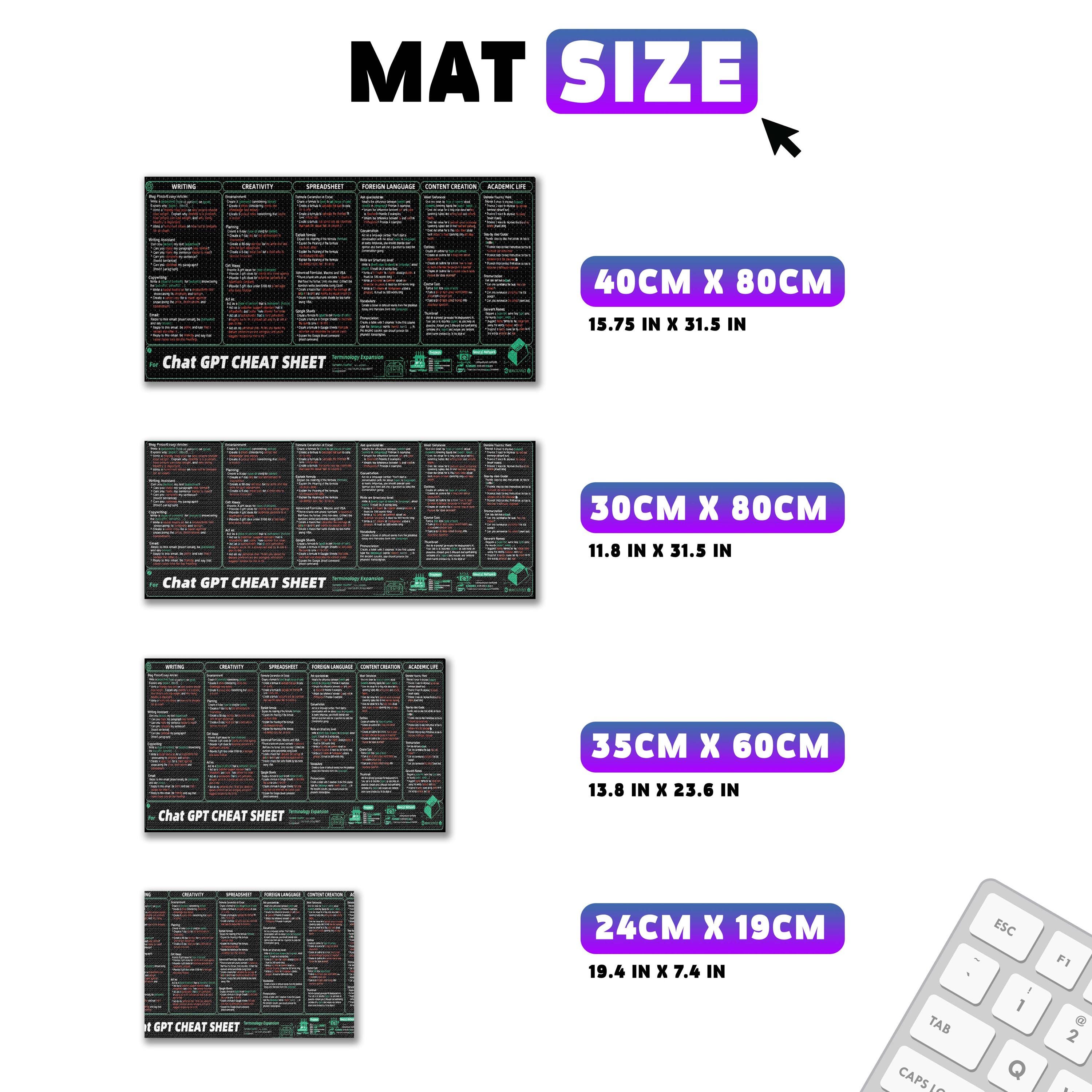 AI Prompt Cheat Sheet Gaming Mouse Mat XXL Large Desk Pad Extended ...