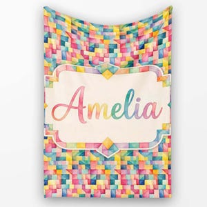 Colorful Geometric Patchwork Abstract Seamless Pattern Bright  Personalised Custom Name Super Soft Fleece Blanket Bed Sofa Throw