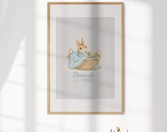 Personalised Bunny Teddy Wall Art Poster Custom Name Colour Cute Cuddly Rabbit Teddy Bear Nursery Baby Shower Newborn Keepsake Bedroom Gift