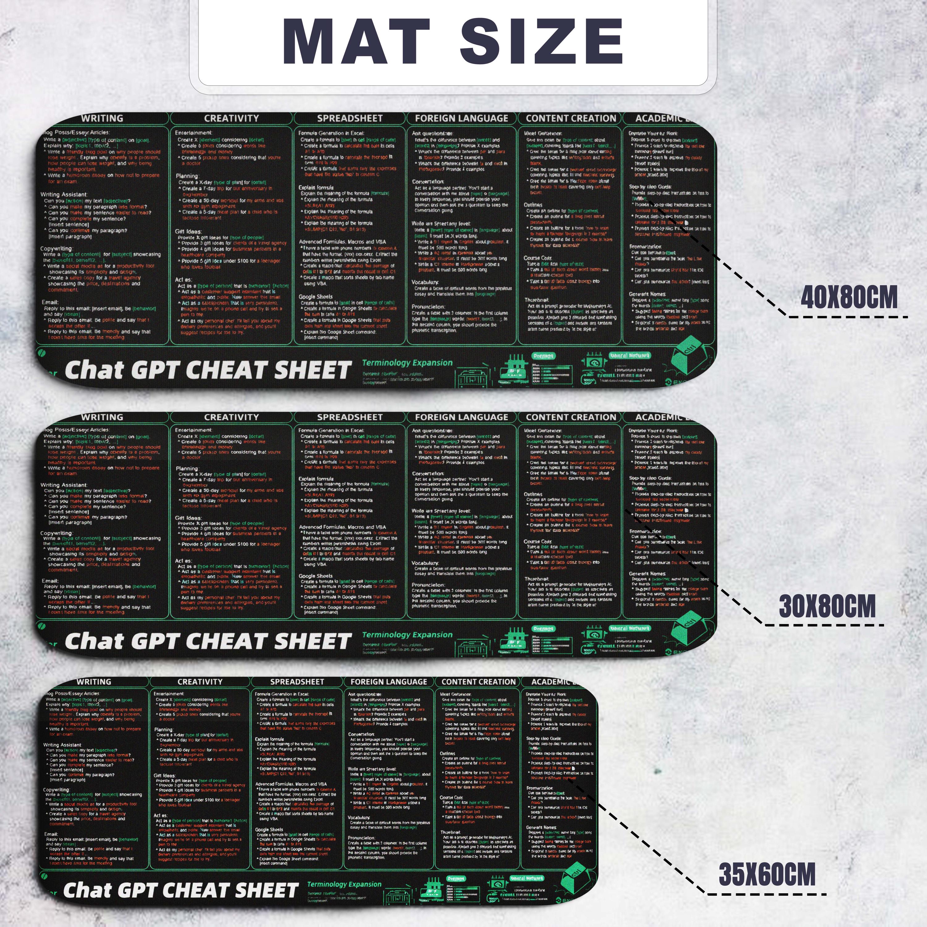 AI Prompt Cheat Sheet Gaming Mouse Mat XXL Large Desk Pad Extended ...