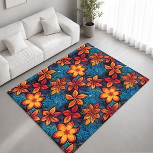 Colourful Floral Patchwork Quilt Pattern Rug Non-Slip Soft Area Carpet Bedroom Living Room Hallway Mat Decor - Made in UK