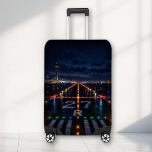 Airport Runway Night Lights Travel Luggage Suitcase Cover Wrap Protector