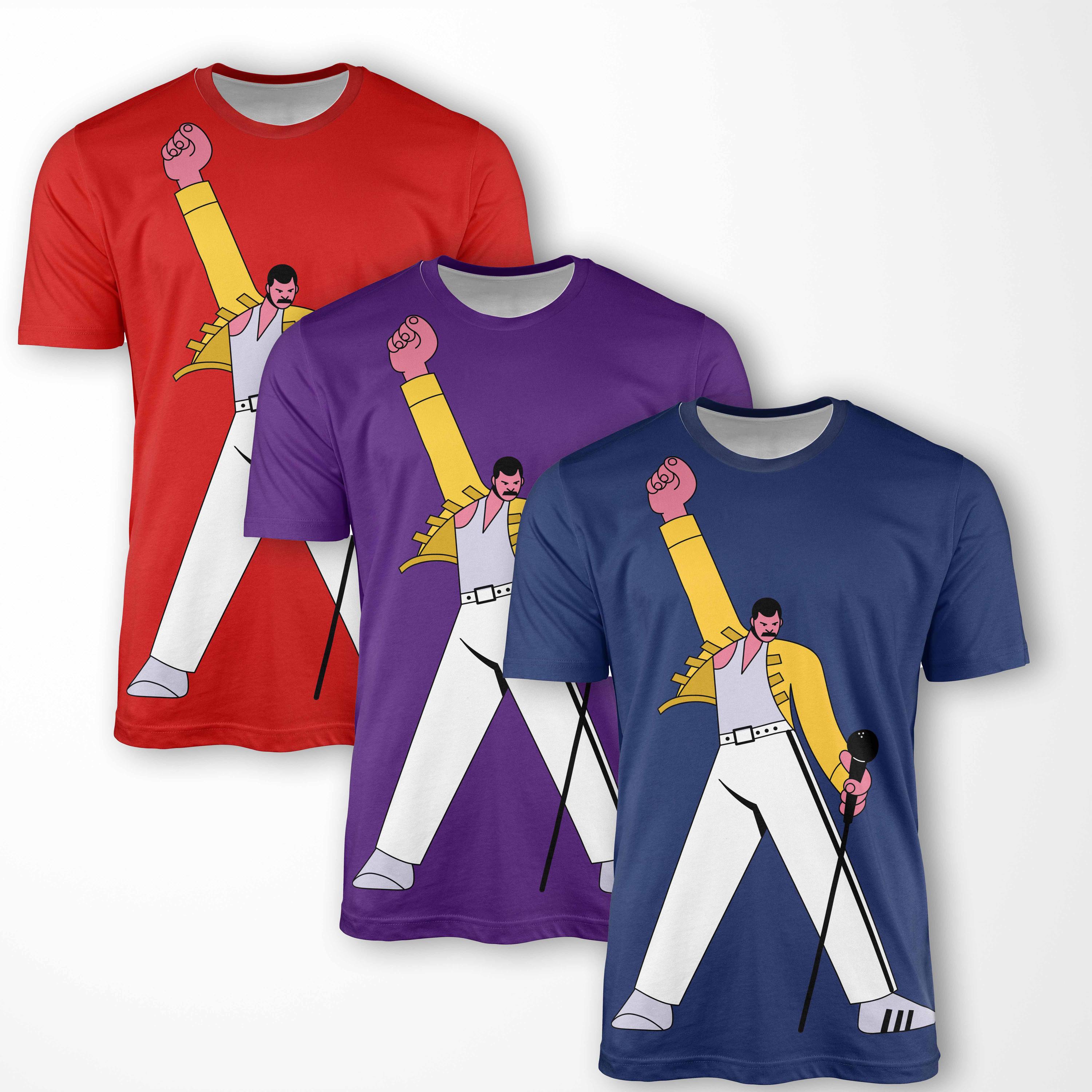 Freddie Mercury Cartoon T-shirt | Custom Background Colour | Pop